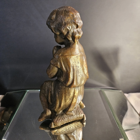 Italian Gilt Bronze Cherub, 1860's Antique Sculpture Very Heavy - Picture 4 of 16